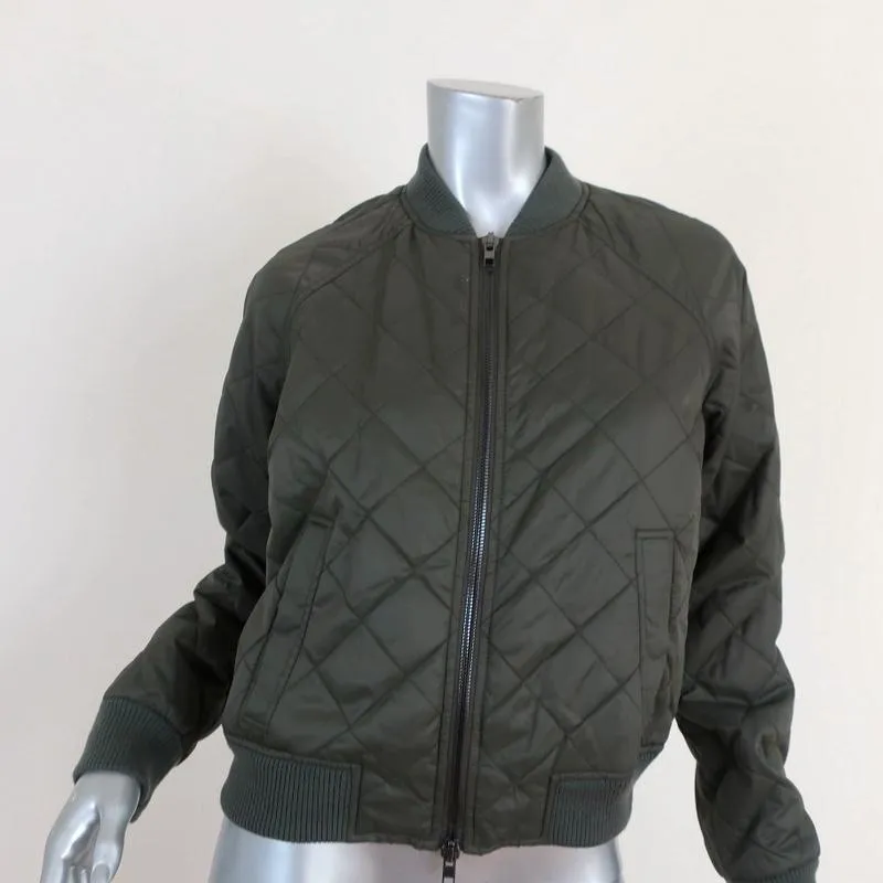 Vince Quilted Bomber Jacket Olive Nylon Size Extra Small
