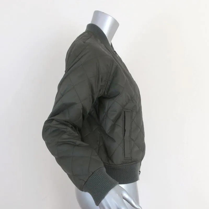 Vince Quilted Bomber Jacket Olive Nylon Size Extra Small
