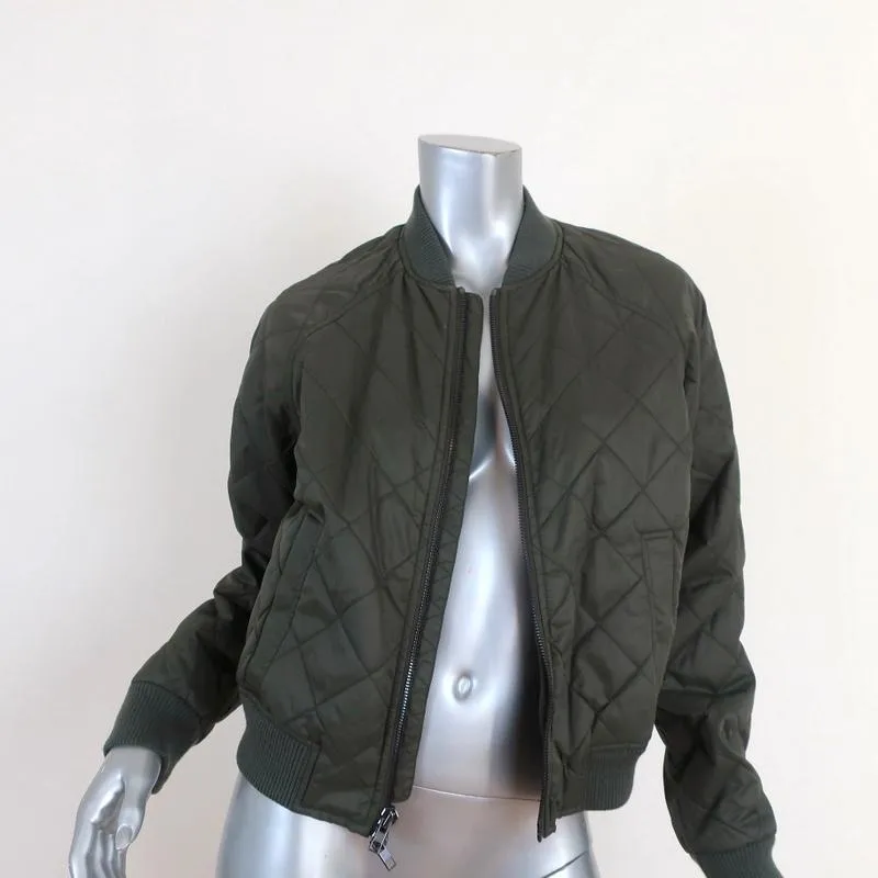 Vince Quilted Bomber Jacket Olive Nylon Size Extra Small