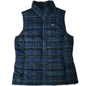 Vineyard Vines Women's Blue Green Tartan Plaid Puffer Vest Jacket Size Small