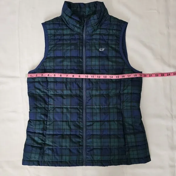 Vineyard Vines Women's Blue Green Tartan Plaid Puffer Vest Jacket Size Small