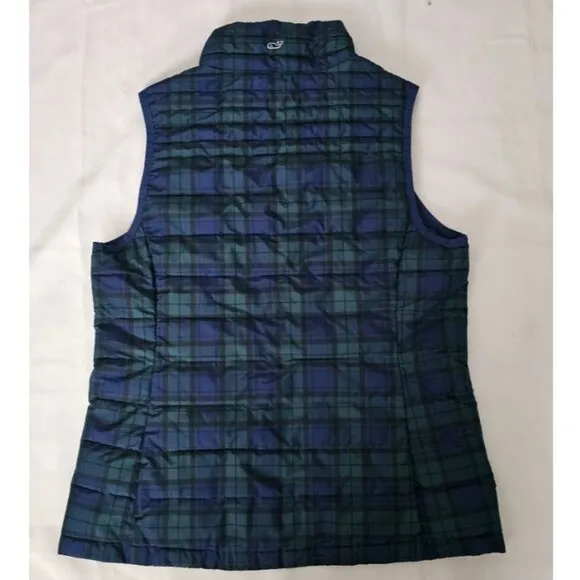 Vineyard Vines Women's Blue Green Tartan Plaid Puffer Vest Jacket Size Small