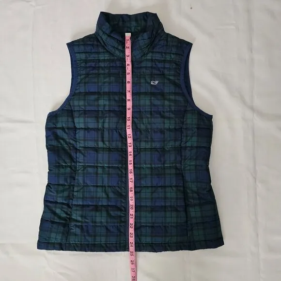 Vineyard Vines Women's Blue Green Tartan Plaid Puffer Vest Jacket Size Small