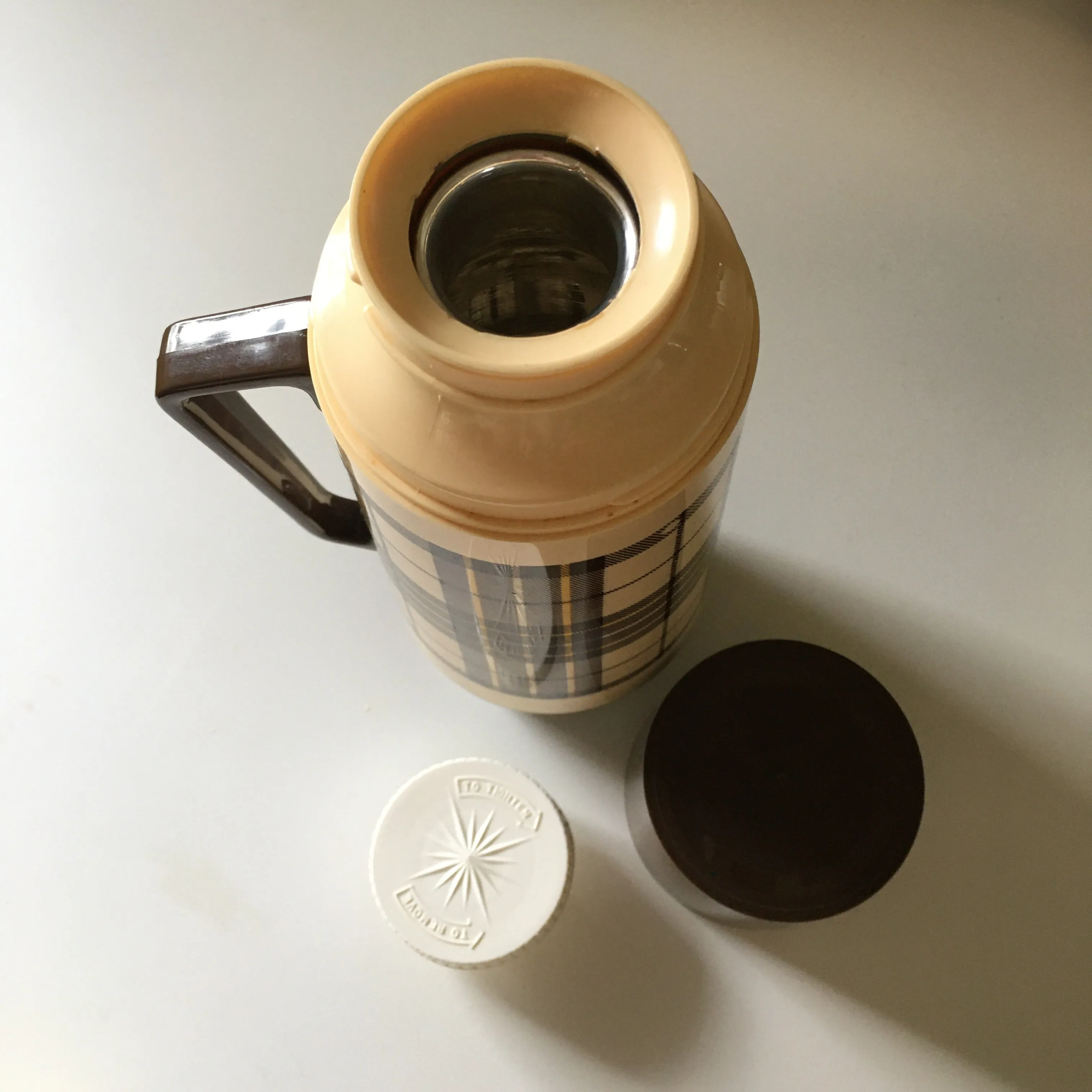 Vintage brown plaid travel thermos by THERMO SERV