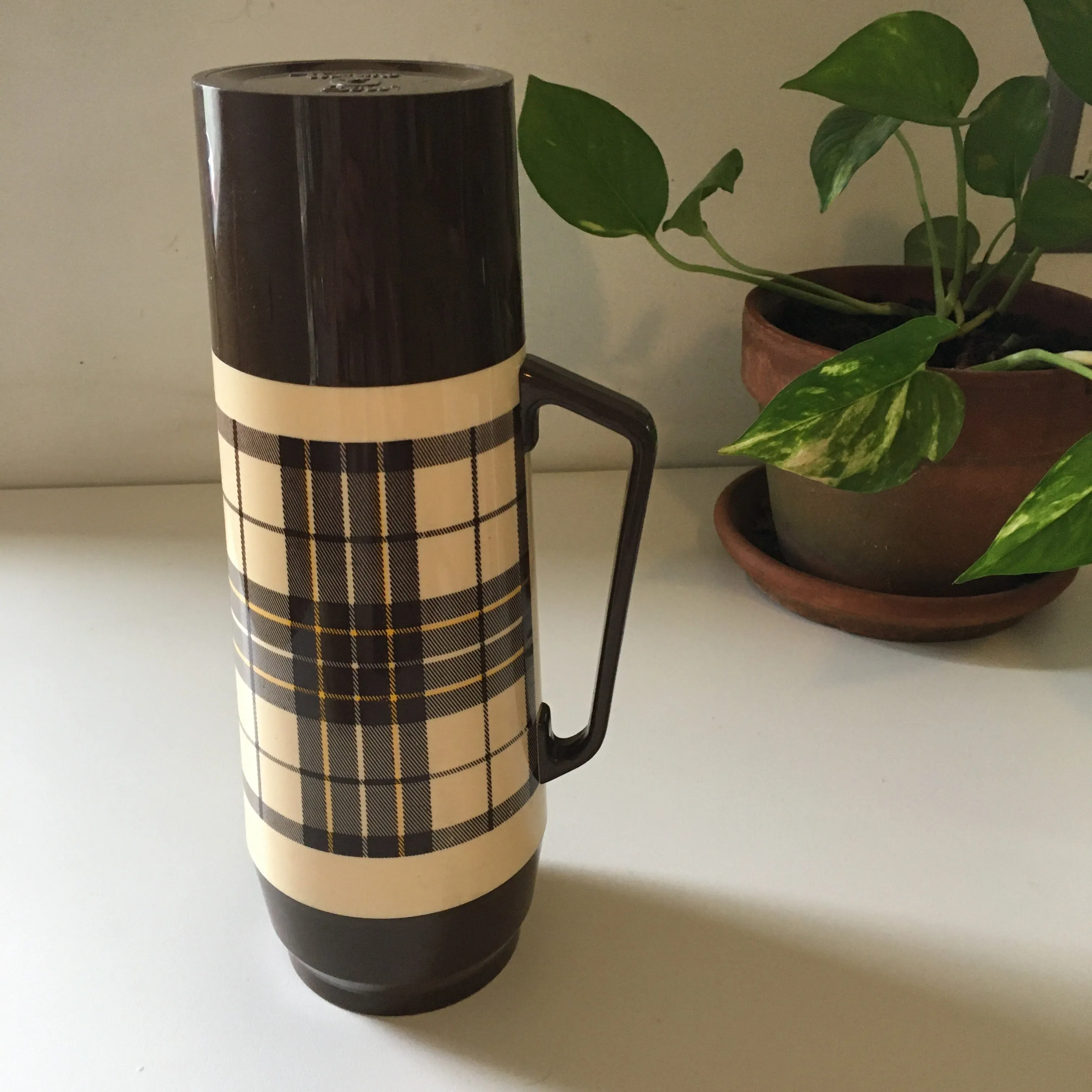 Vintage brown plaid travel thermos by THERMO SERV