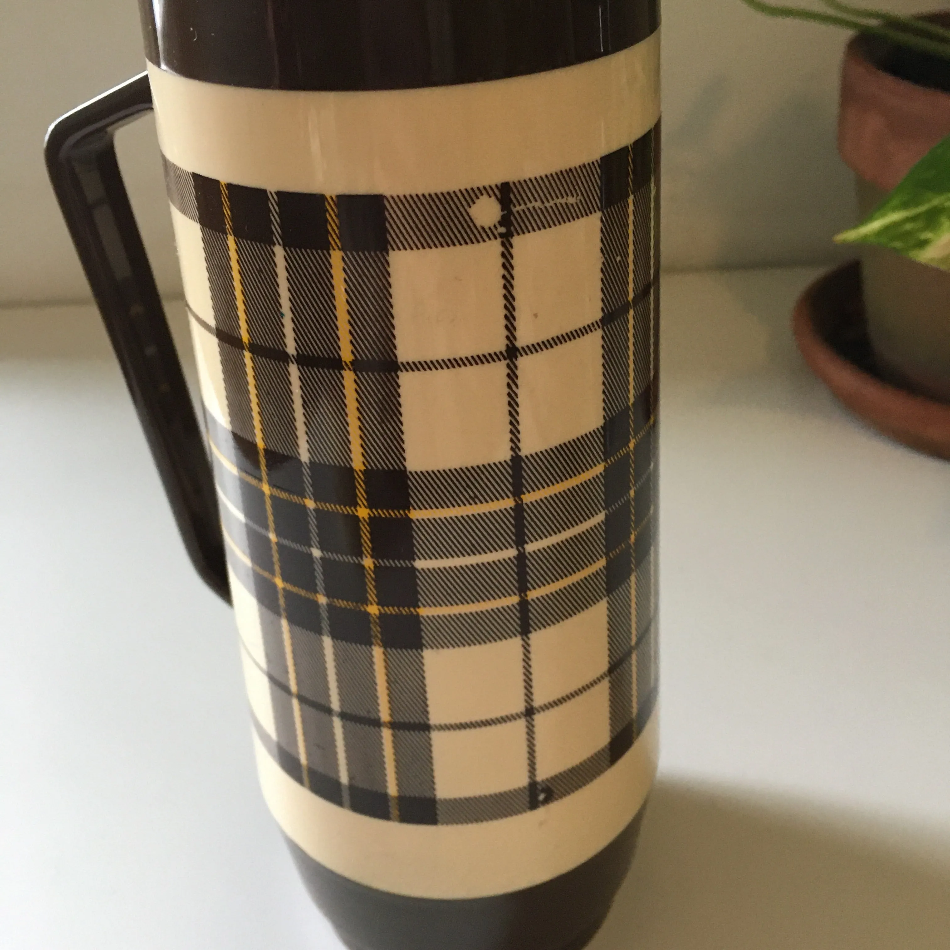 Vintage brown plaid travel thermos by THERMO SERV