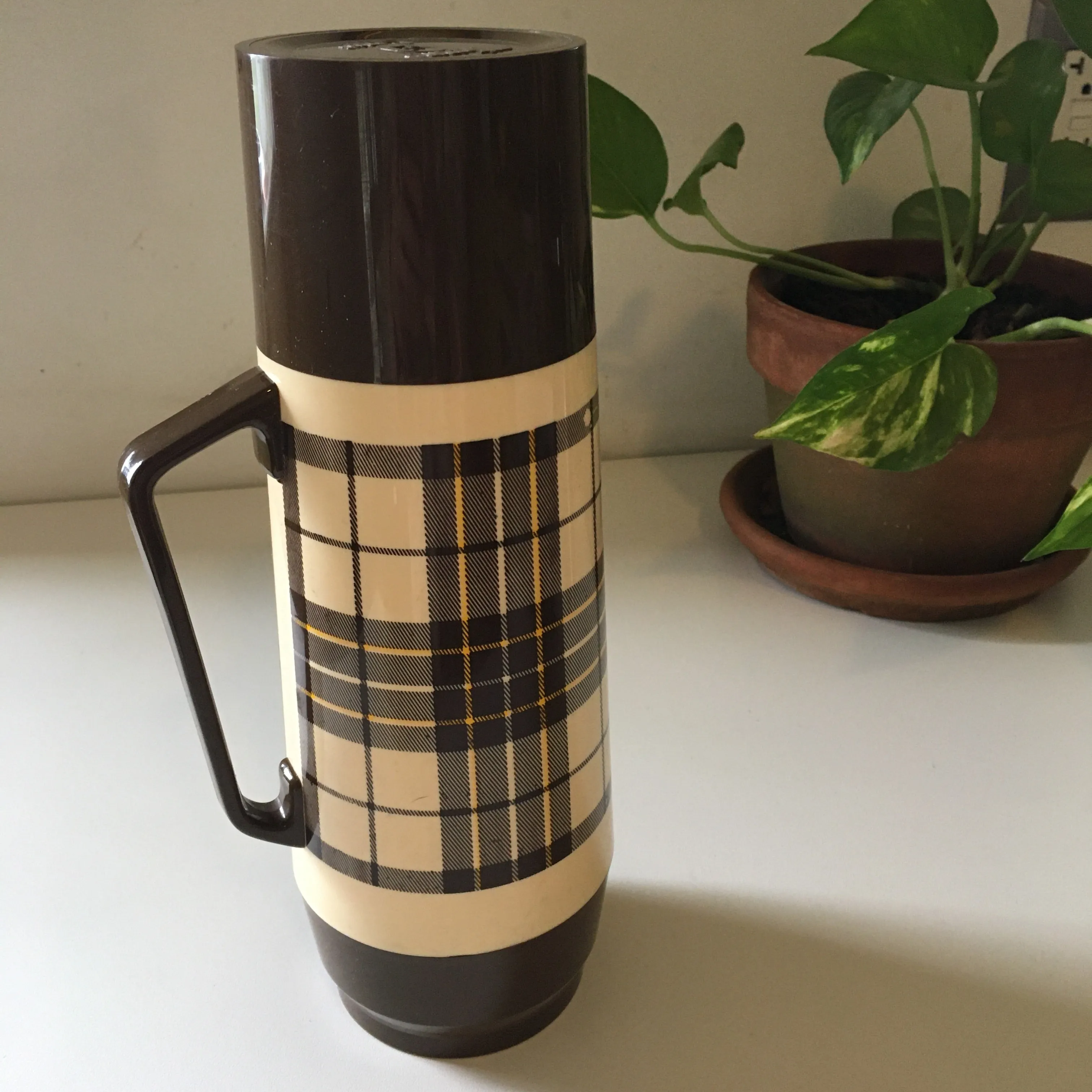 Vintage brown plaid travel thermos by THERMO SERV