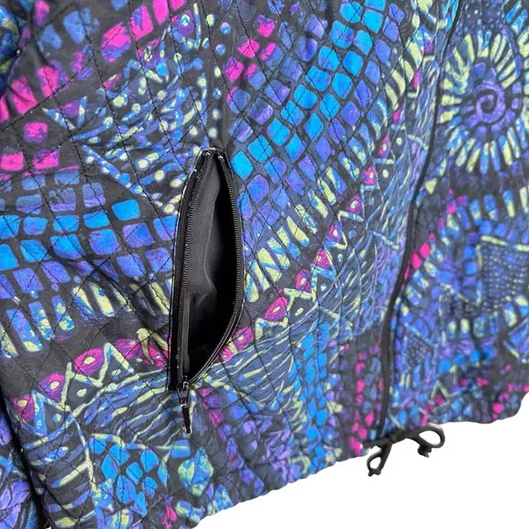 Vintage Chico's Size 2 Silk Quilted Puffer Jacket Geometric 90s Lightweight