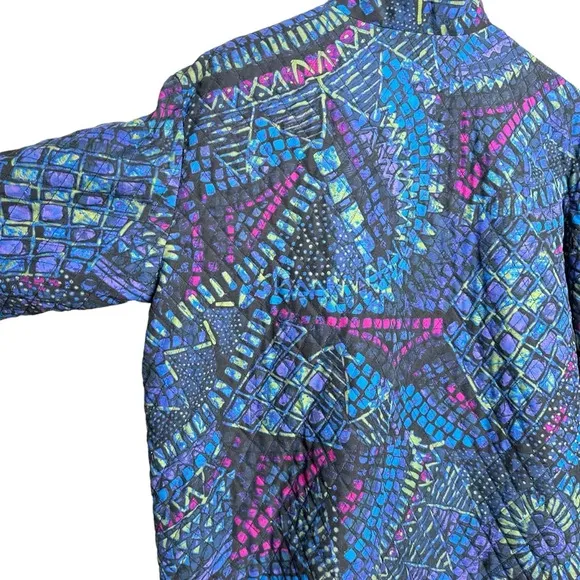 Vintage Chico's Size 2 Silk Quilted Puffer Jacket Geometric 90s Lightweight