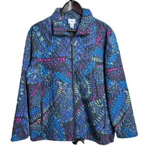 Vintage Chico's Size 2 Silk Quilted Puffer Jacket Geometric 90s Lightweight