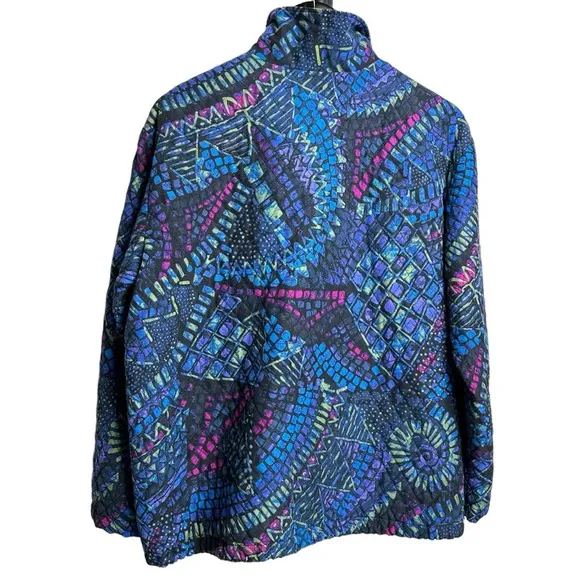 Vintage Chico's Size 2 Silk Quilted Puffer Jacket Geometric 90s Lightweight