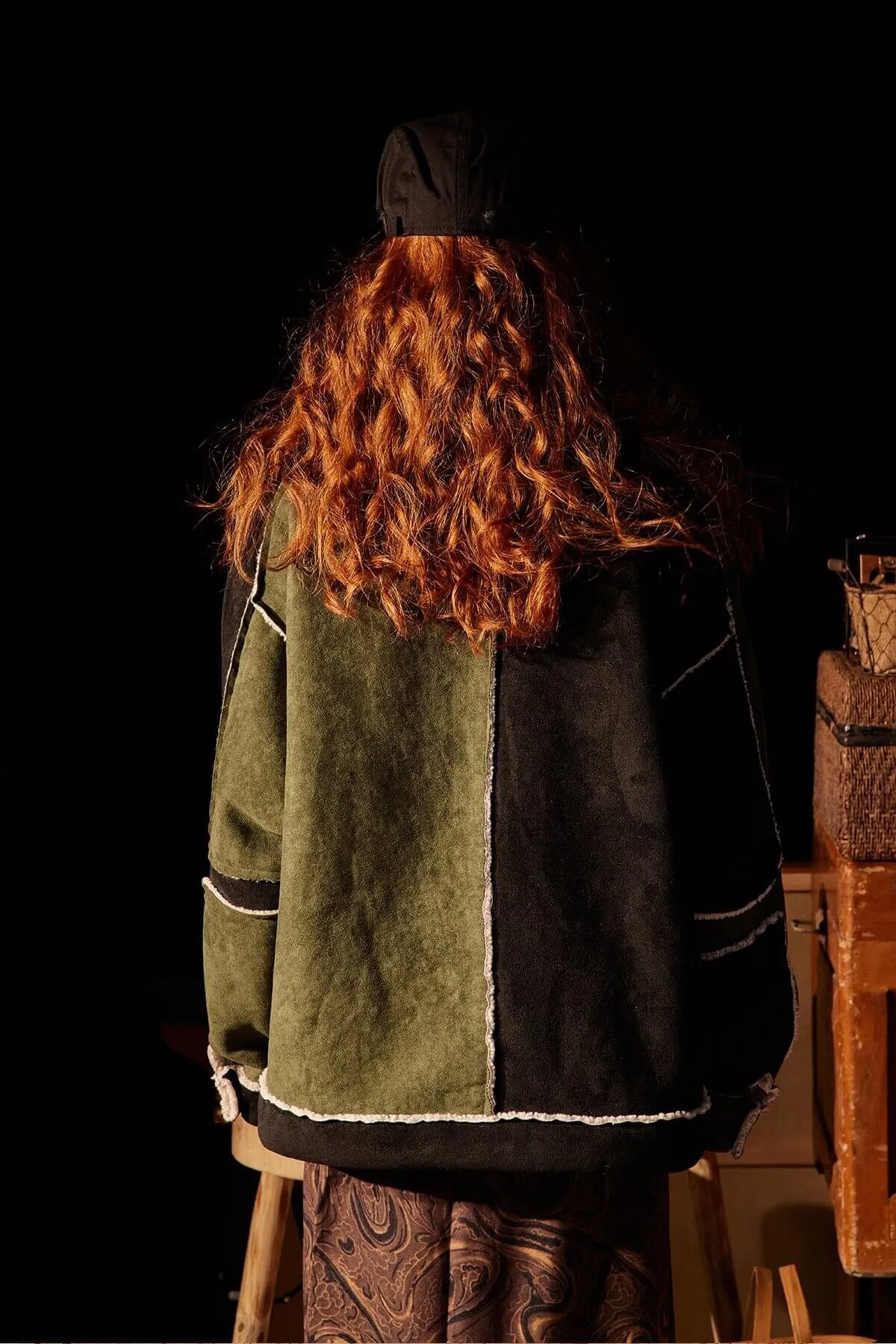 Vintage Floral Embroidered Suede Fleece Jacket