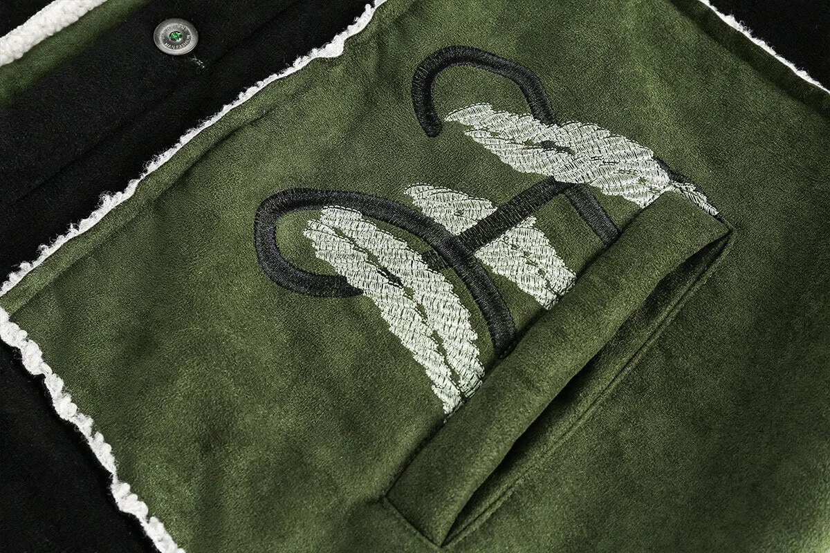 Vintage Floral Embroidered Suede Fleece Jacket