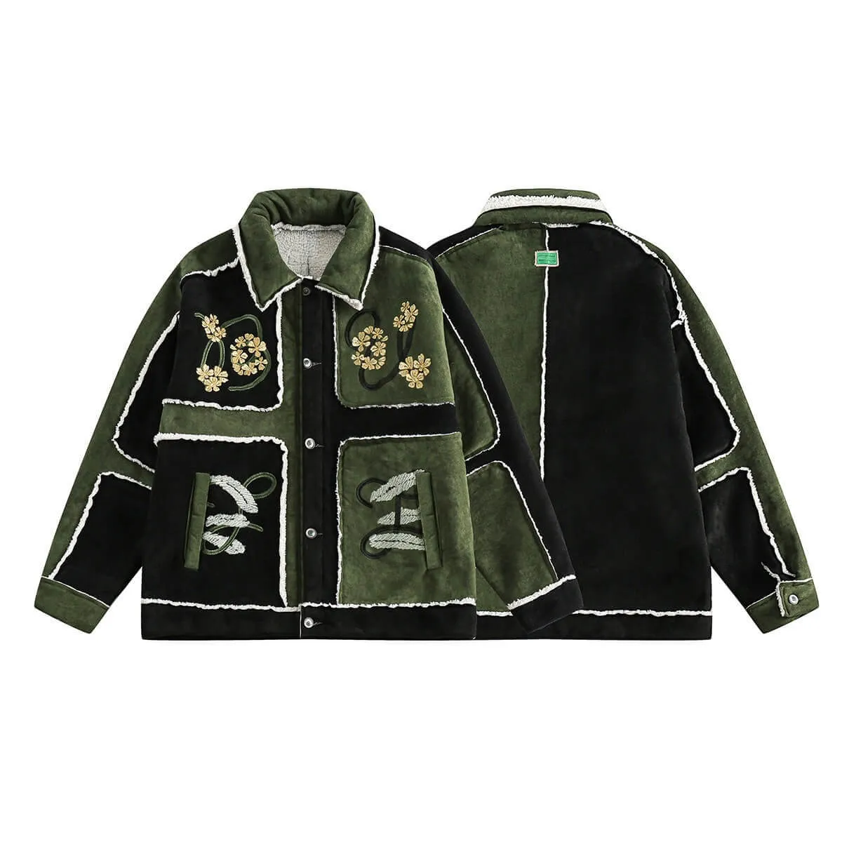 Vintage Floral Embroidered Suede Fleece Jacket