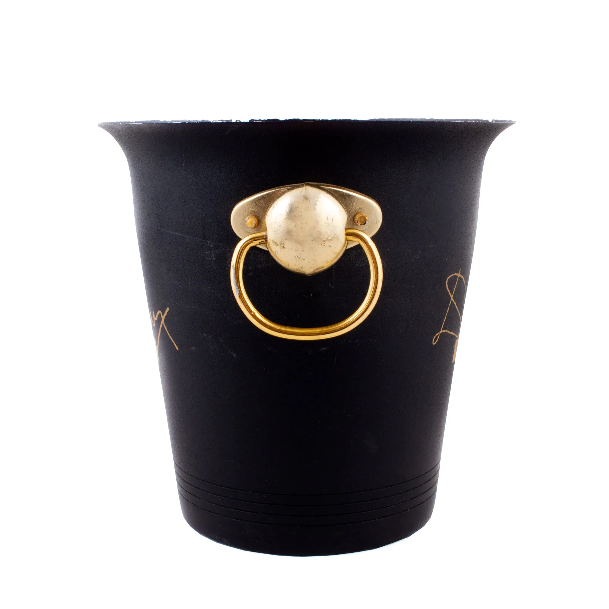 Vintage French Black & Gold Slim Metal Ice Bucket from Devaux