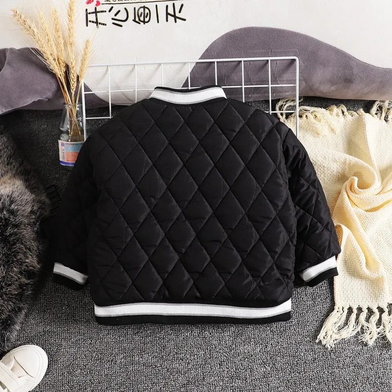 Warm Thick Children's Baseball Jacket for Little Boys - Black, White