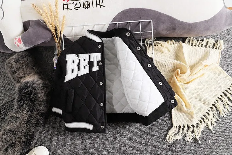 Warm Thick Children's Baseball Jacket for Little Boys - Black, White