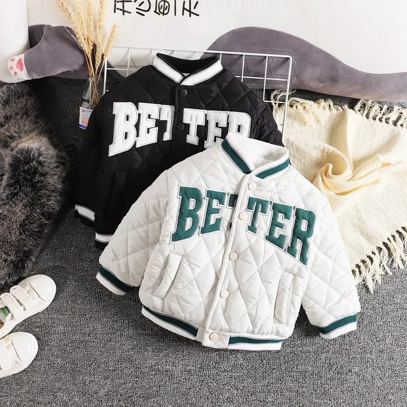 Warm Thick Children's Baseball Jacket for Little Boys - Black, White
