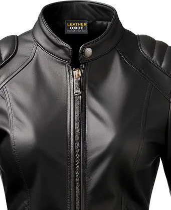 Women Black Bomber Leather Jacket