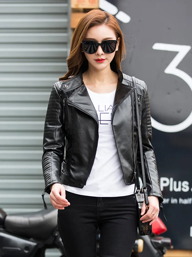 Women Black Punk Leather Jacket Pu Faux Leather Biker