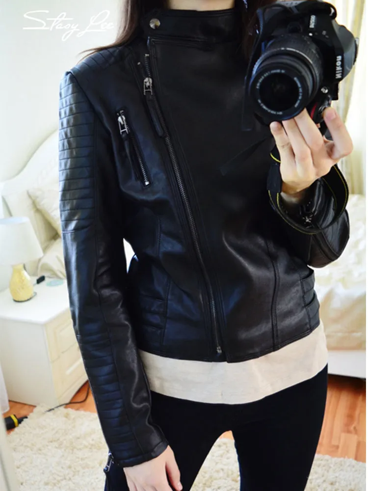 Women Black Punk Leather Jacket Pu Faux Leather Biker