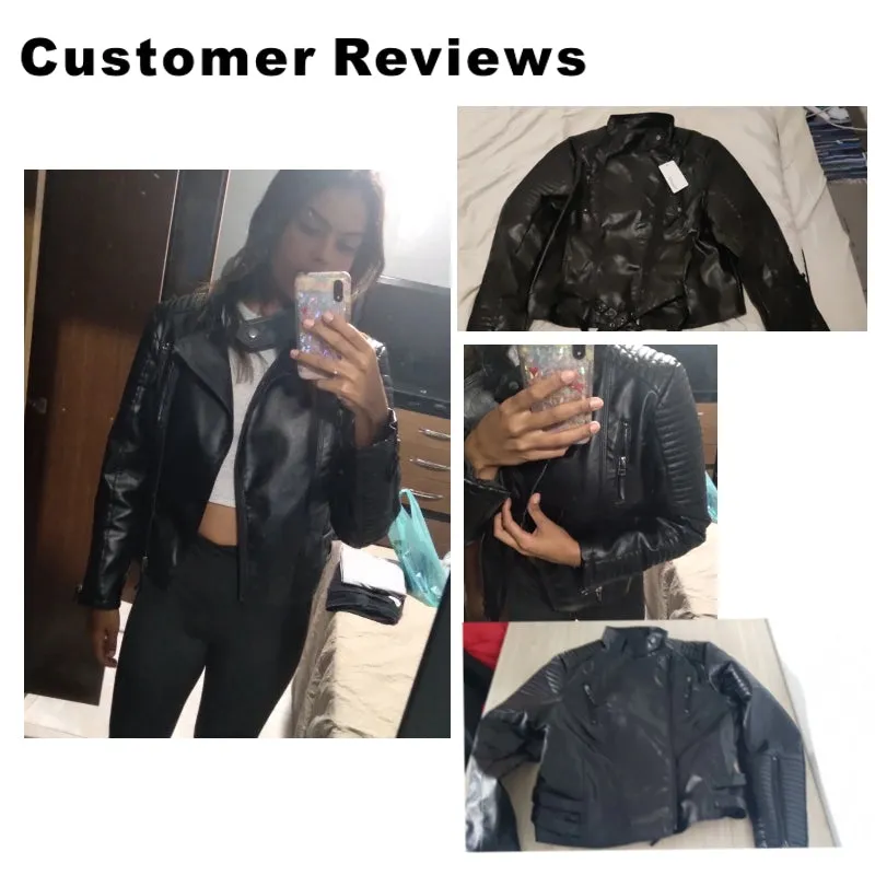Women Black Punk Leather Jacket Pu Faux Leather Biker