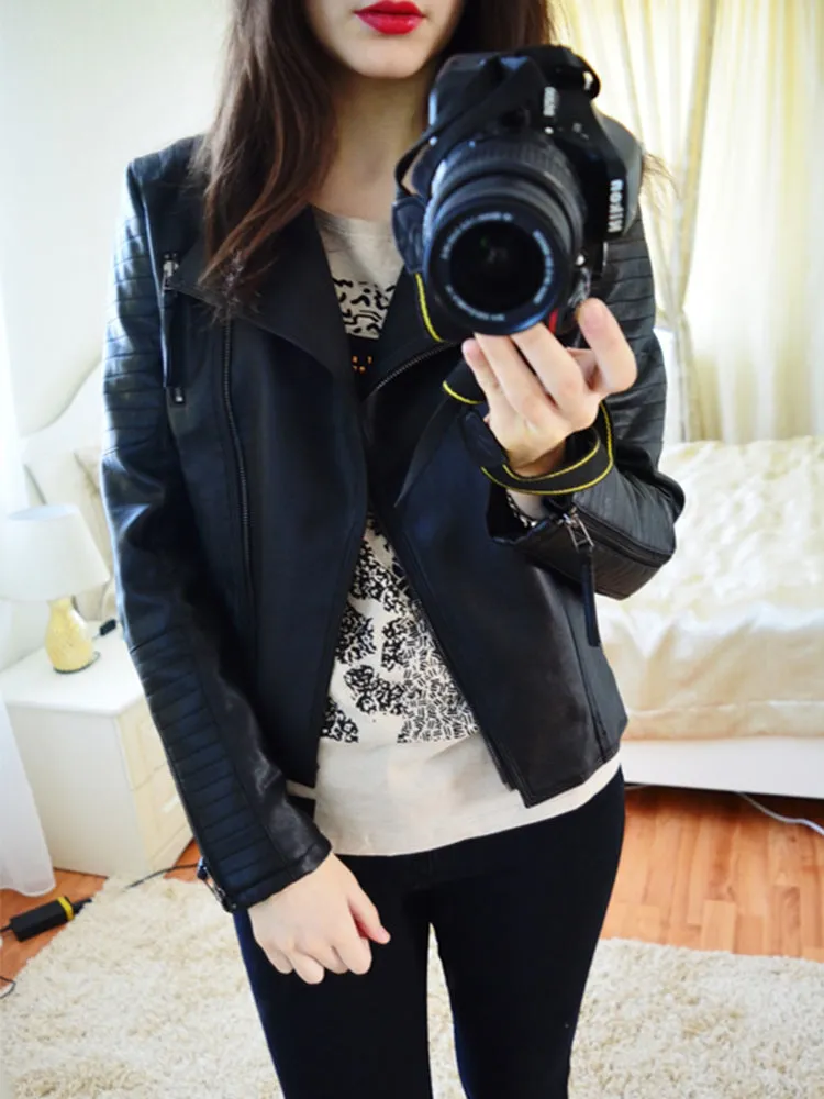Women Black Punk Leather Jacket Pu Faux Leather Biker