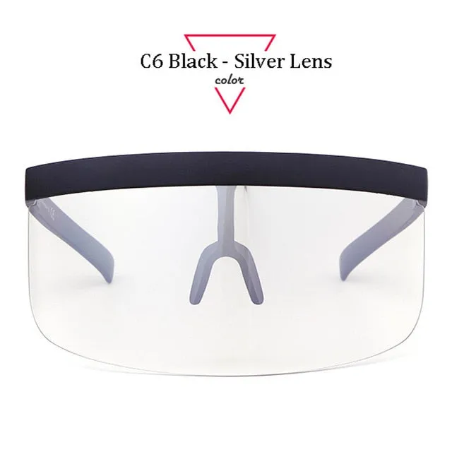 Women Oversize Shield Visor Sunglasses Women Retro Windproof Glasses Men Shield Visor Flat Top Hood Eyeglasses