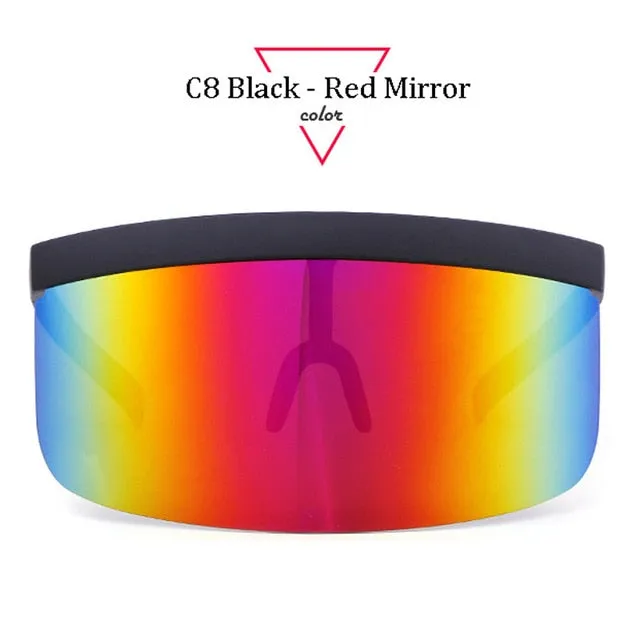 Women Oversize Shield Visor Sunglasses Women Retro Windproof Glasses Men Shield Visor Flat Top Hood Eyeglasses