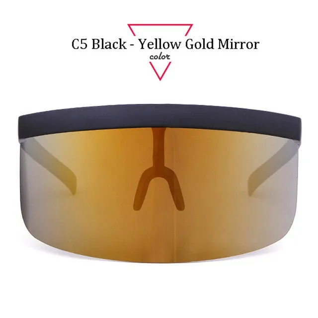 Women Oversize Shield Visor Sunglasses Women Retro Windproof Glasses Men Shield Visor Flat Top Hood Eyeglasses