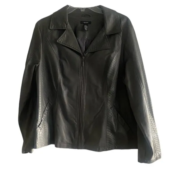 Women’s Faux Leather Alfani Bomber Jacket Zip Up Gray Snakeskin Large