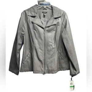 Women’s Faux Leather Alfani Bomber Jacket Zip Up Gray Snakeskin Large