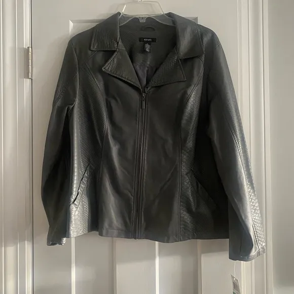 Women’s Faux Leather Alfani Bomber Jacket Zip Up Gray Snakeskin Large