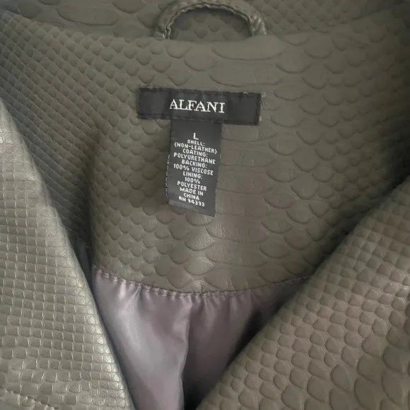 Women’s Faux Leather Alfani Bomber Jacket Zip Up Gray Snakeskin Large