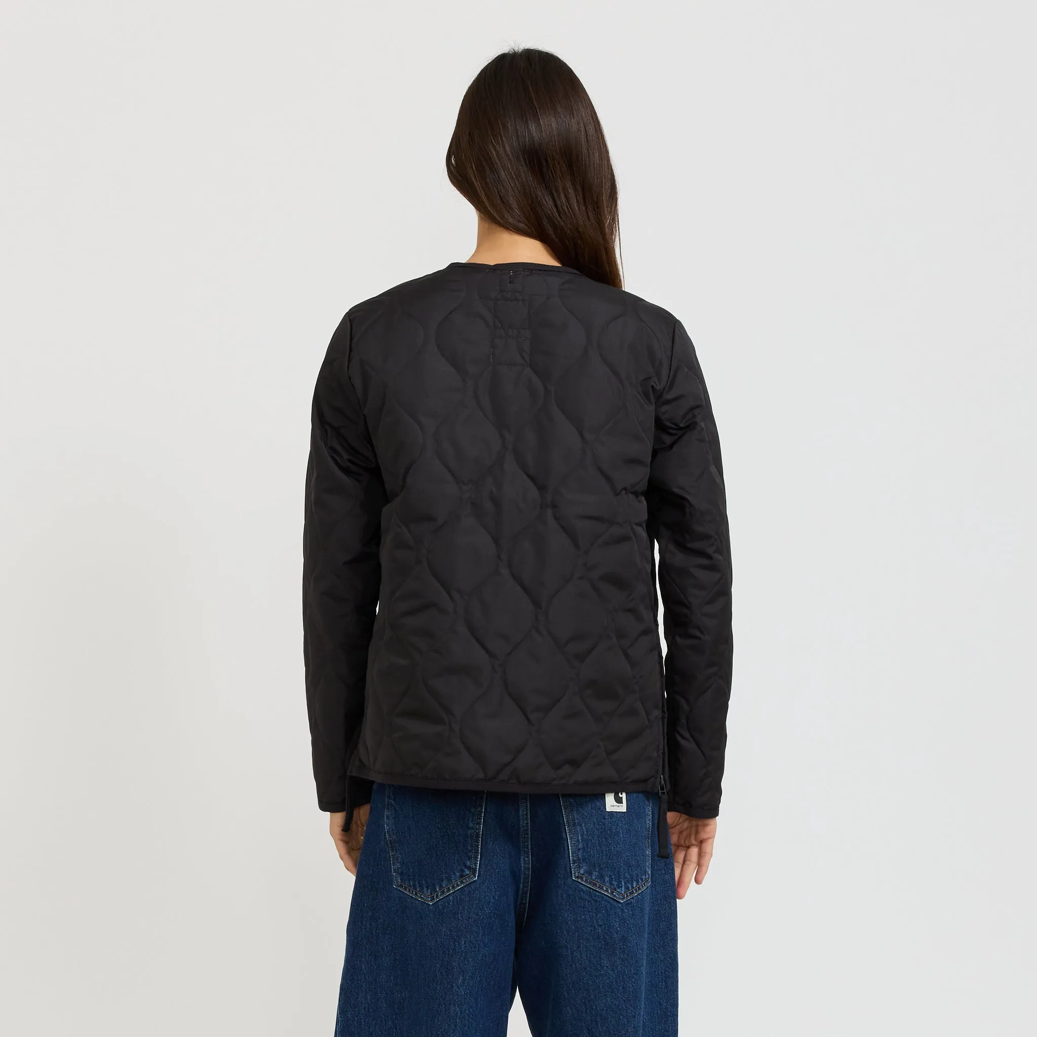 Women's Military Zip V Neck Down Jacket Black