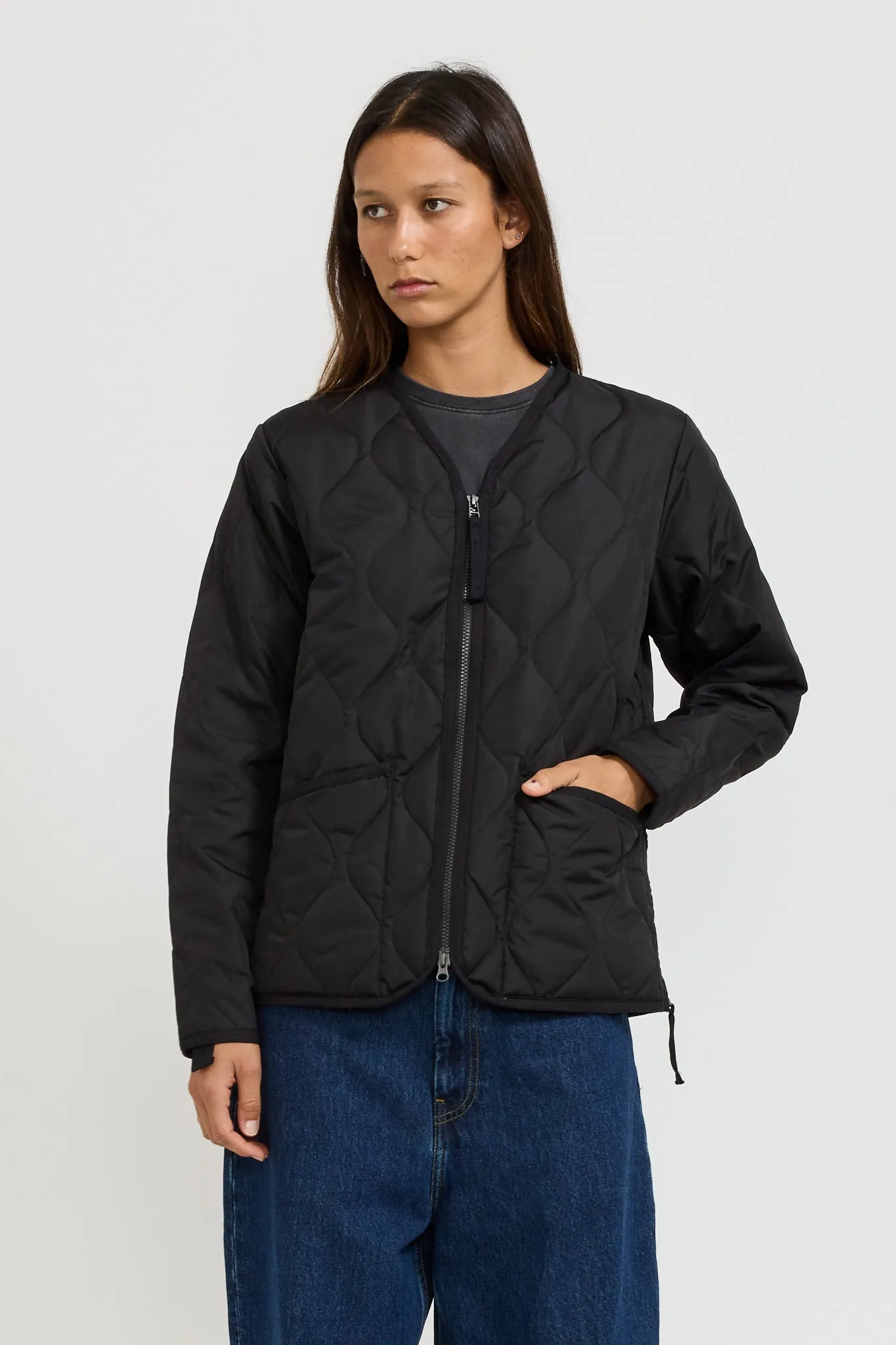 Women's Military Zip V Neck Down Jacket Black