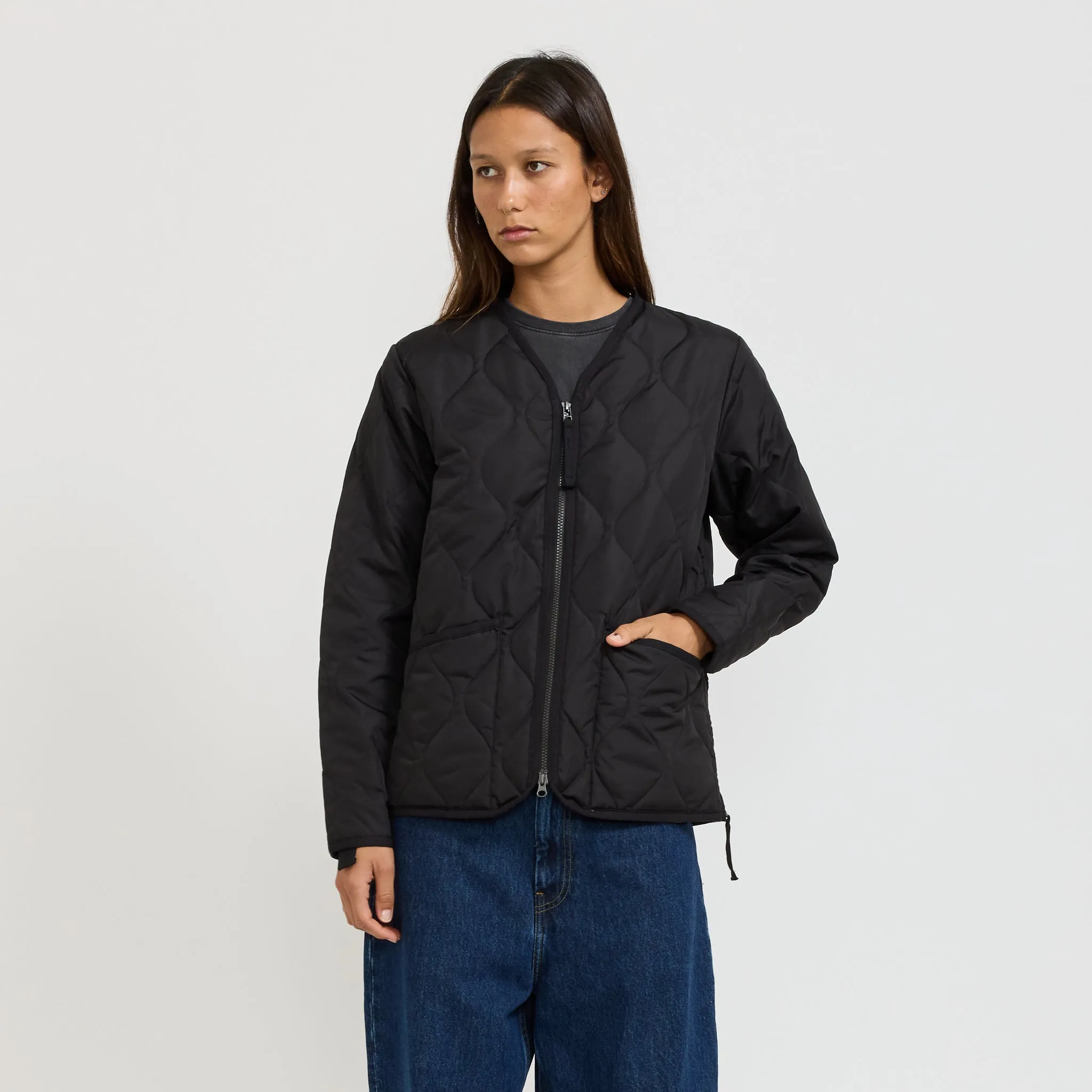 Women's Military Zip V Neck Down Jacket Black