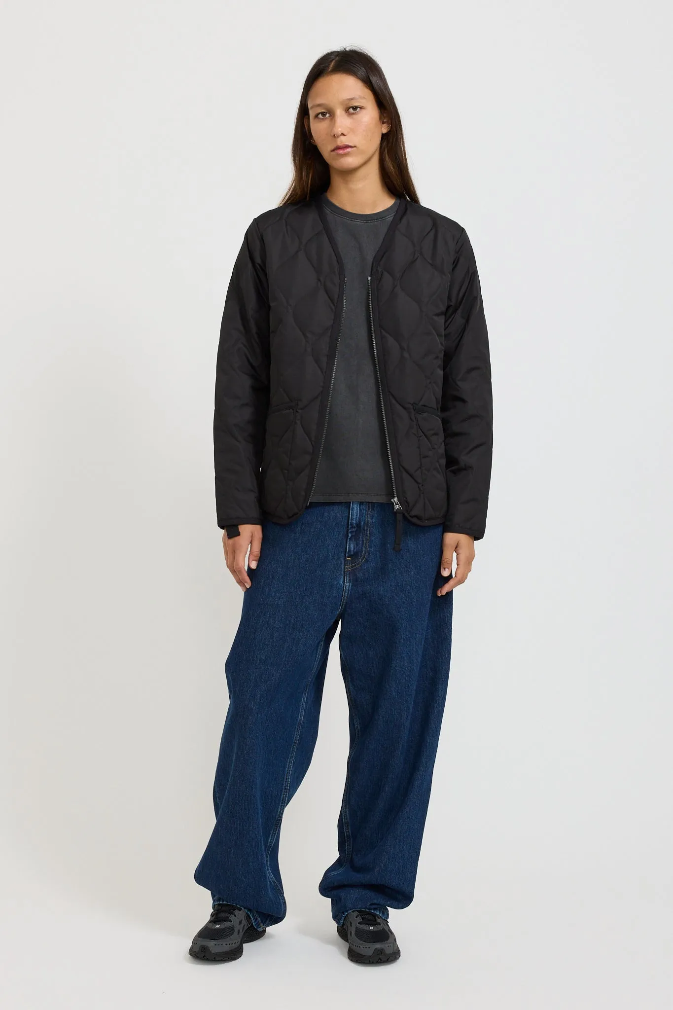 Women's Military Zip V Neck Down Jacket Black