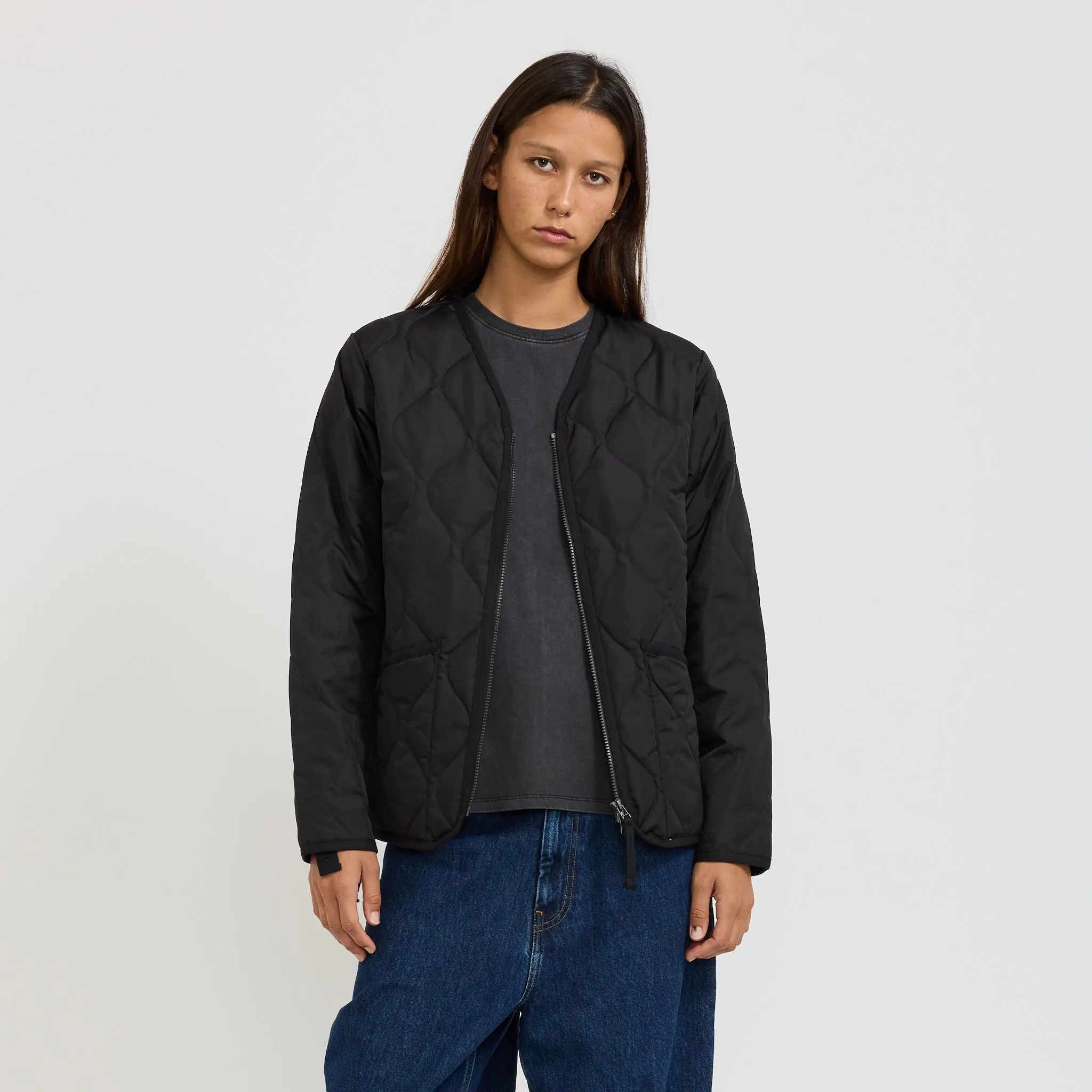 Women's Military Zip V Neck Down Jacket Black