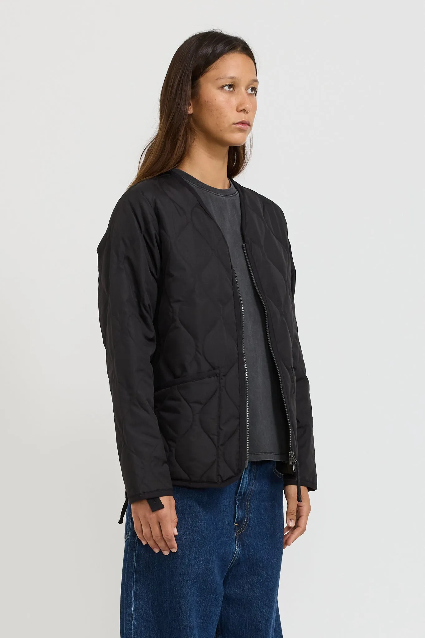 Women's Military Zip V Neck Down Jacket Black