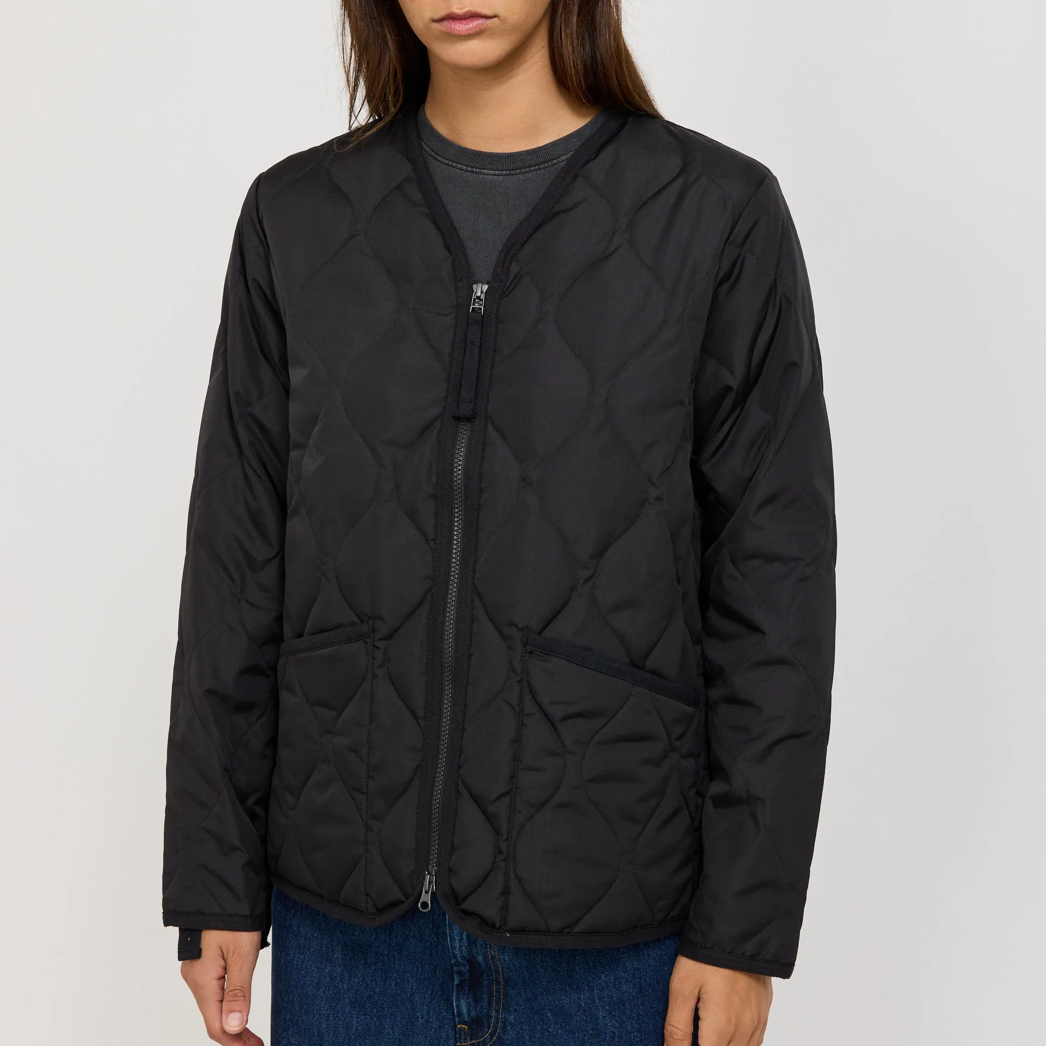 Women's Military Zip V Neck Down Jacket Black