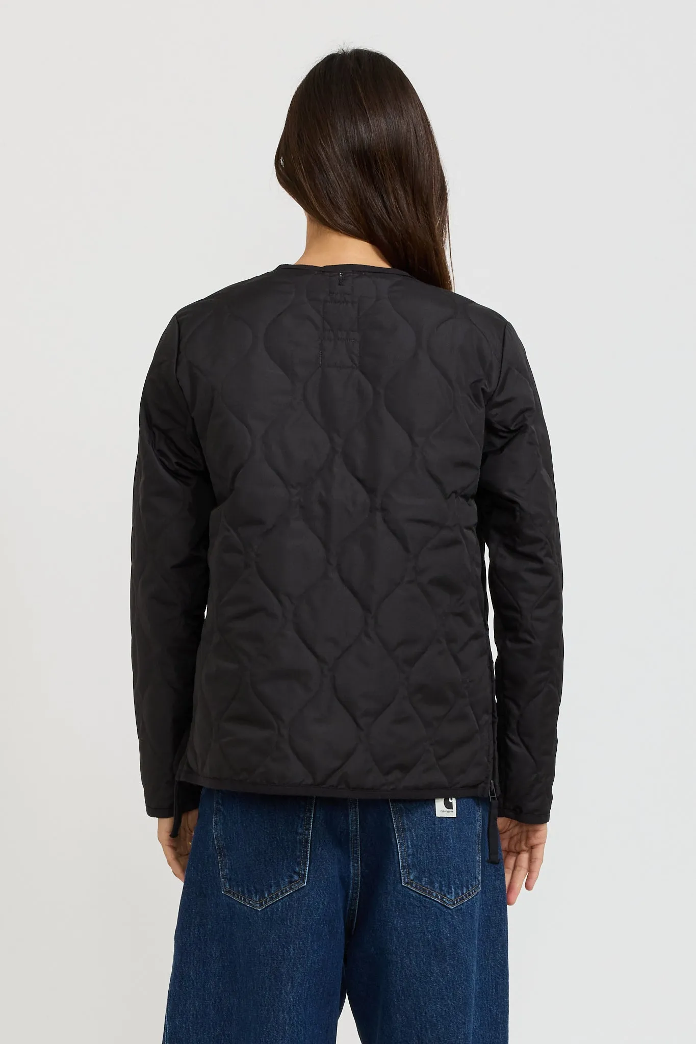Women's Military Zip V Neck Down Jacket Black