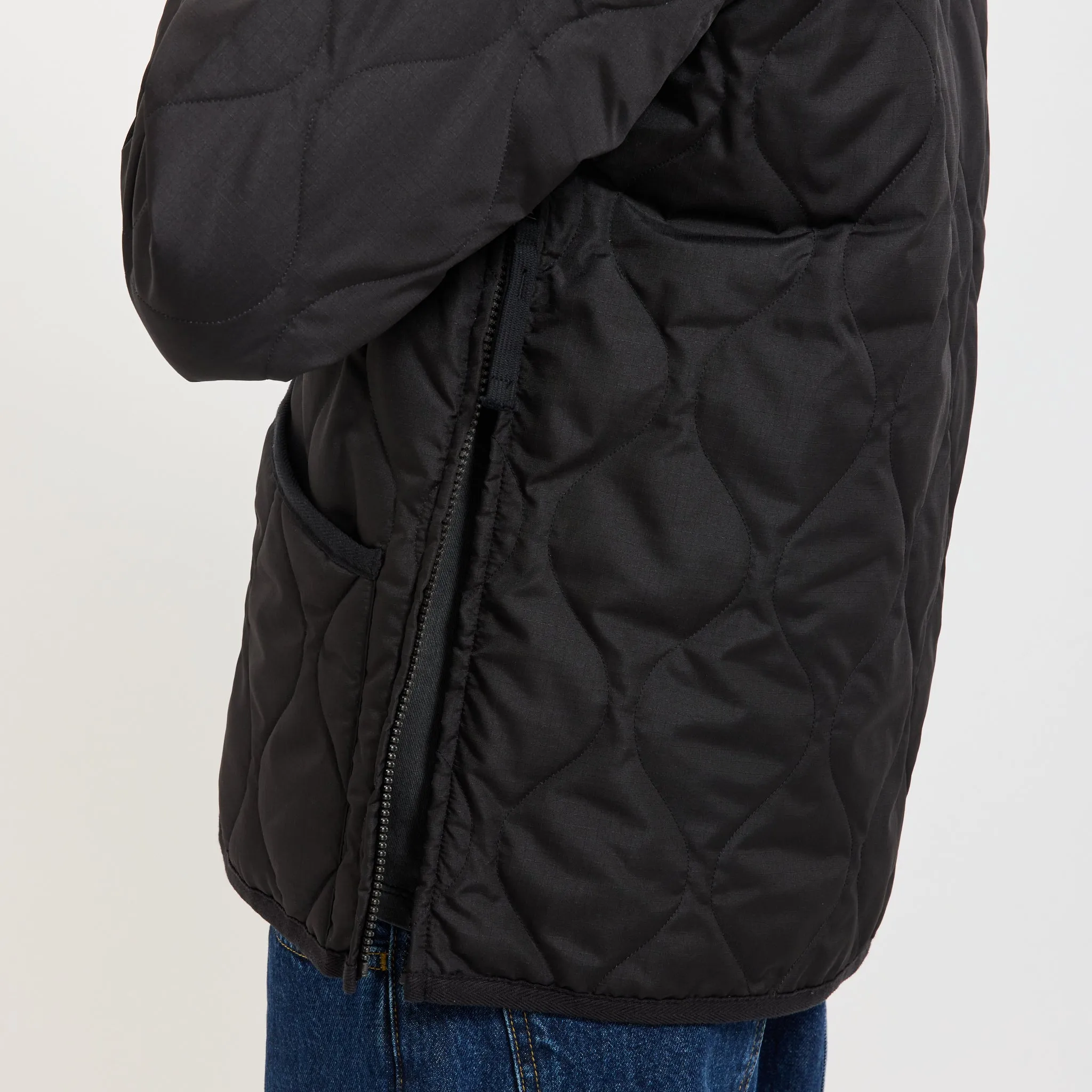 Women's Military Zip V Neck Down Jacket Black