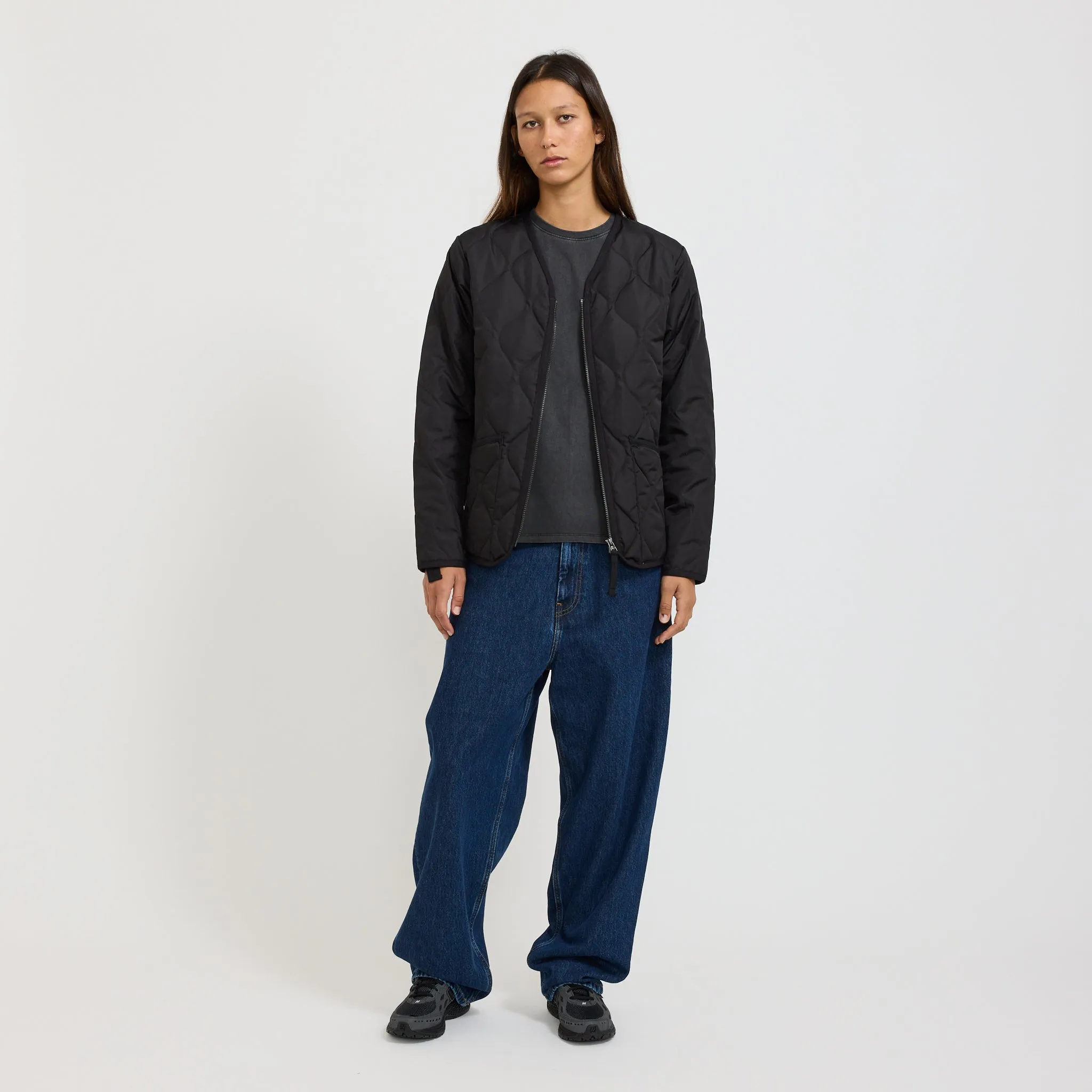 Women's Military Zip V Neck Down Jacket Black