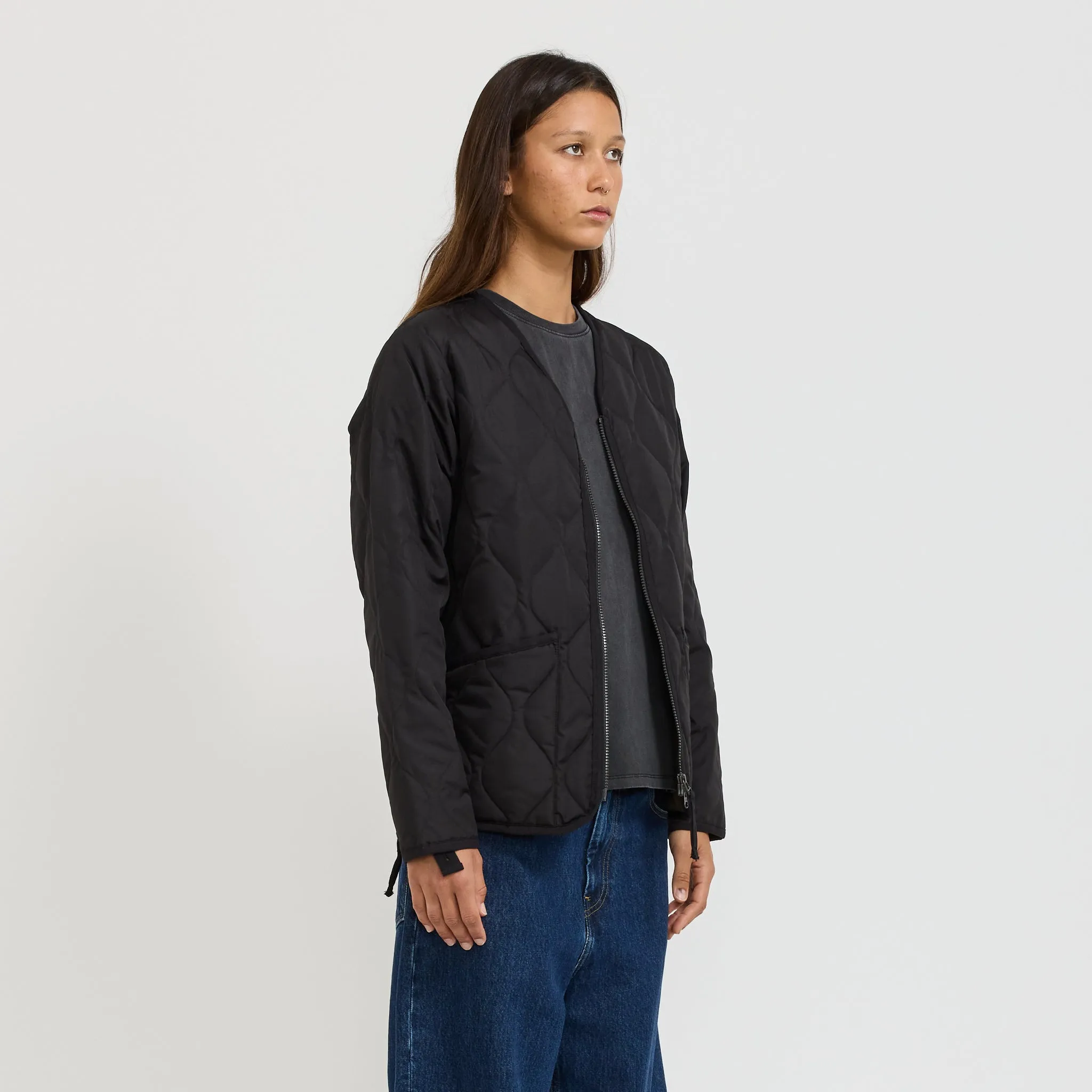 Women's Military Zip V Neck Down Jacket Black
