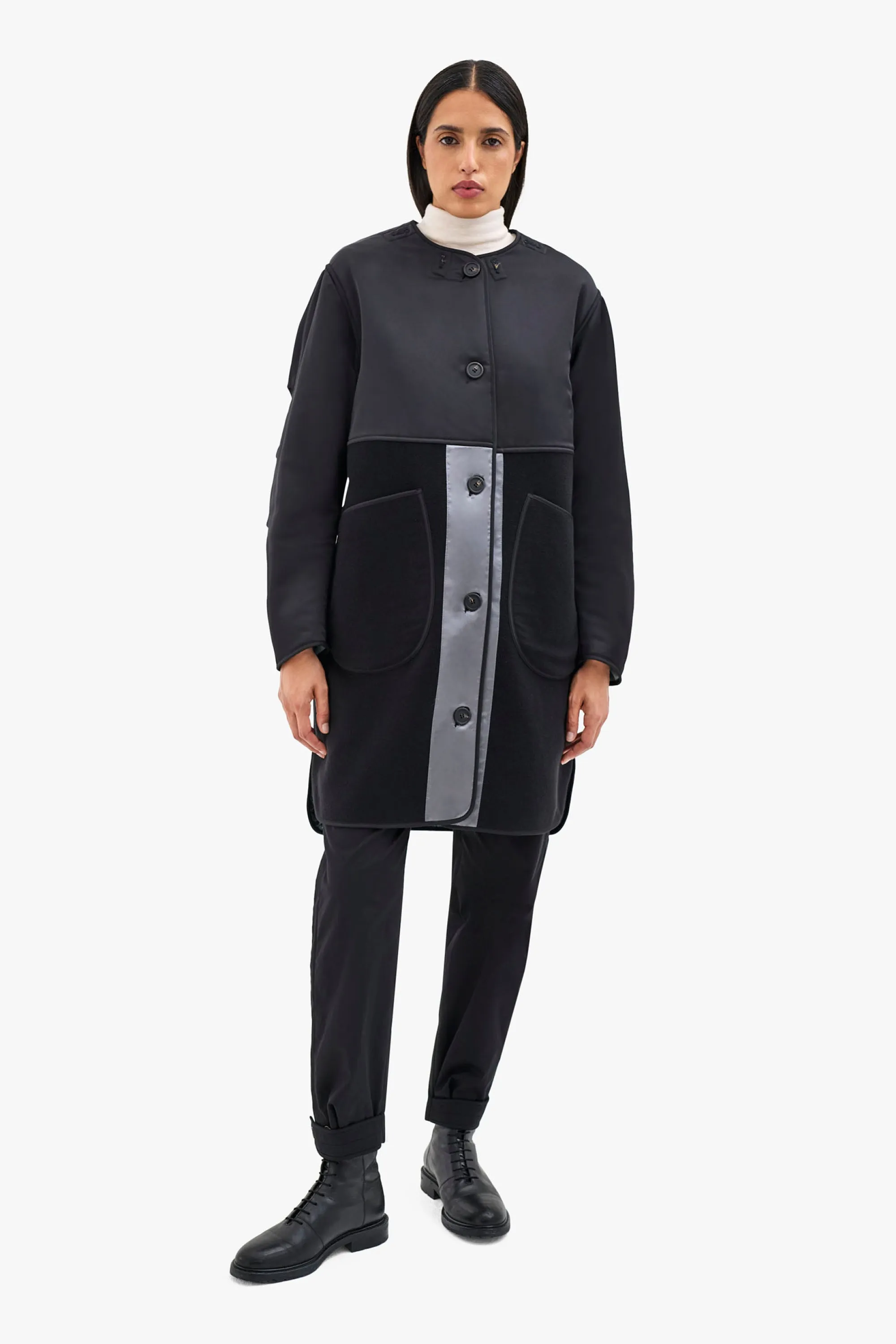 Wool & Satin Quilt Jacket - Black & Anthracite / Cadet Blue & Mineral Green