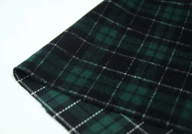 Wool Blend Green Plaid Fabric, Green Black Check Fabric - By the Yard 90938-1