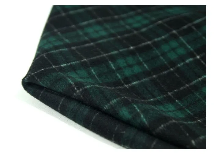 Wool Blend Green Plaid Fabric, Green Black Check Fabric - By the Yard 90938-1