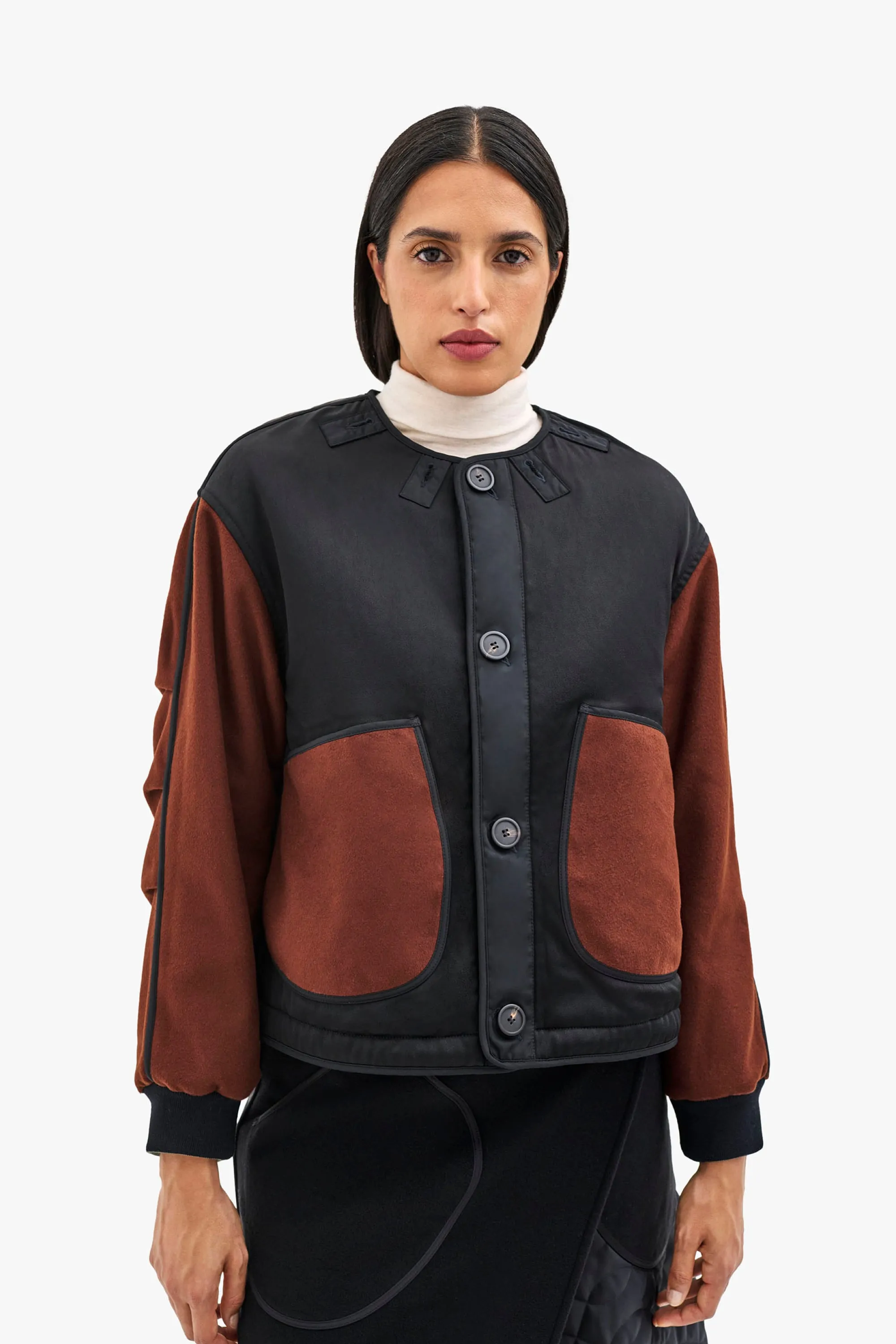 Wool Varsity Quilt Jacket - Black & Ivory / Chestnut & Peat