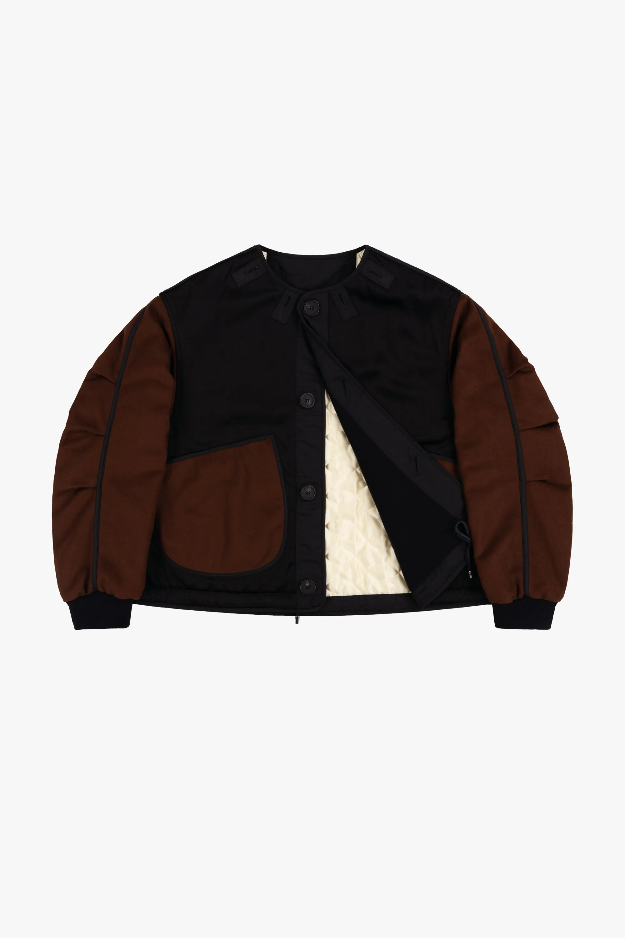 Wool Varsity Quilt Jacket - Black & Ivory / Chestnut & Peat